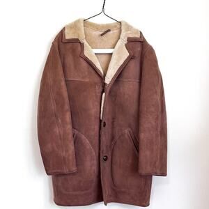 VTG David Church Suede Shearling Sheepskin Men Coat Size 40 Tan Rancher Marlboro